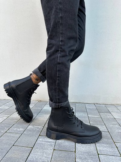 Foto Półsezonowe męskie czarne skórzane buty granatowe 7208д/41 1