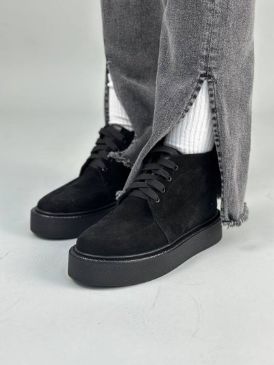 Фото Ботинки женские замшевые черные на черной подошве зимние 9908з/36 1