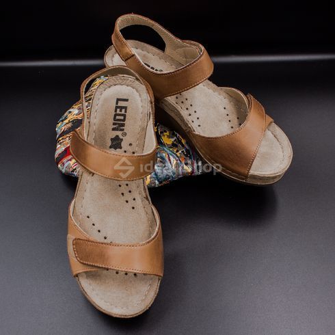 Фото Босоножки женские кожаные Leon1041, коричневые 1041-brown 21