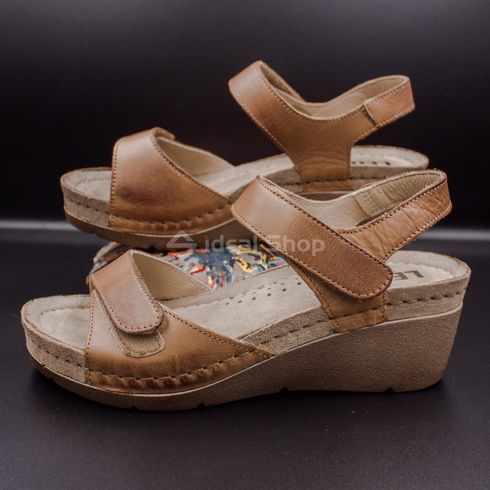 Фото Босоножки женские кожаные Leon1041, коричневые 1041-brown 9