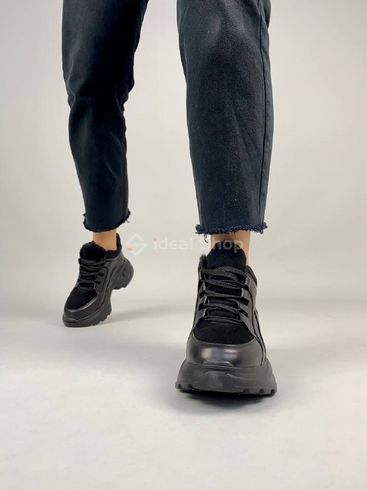 Кросівки жіночі шкіряні чорні зі вставкою замші зимові 37 (23.5-24 см)