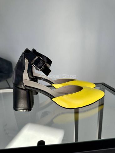 Czarne skórzane sandały z żółtym noskiem na obcasie 6 cm 36 (23,5 cm)