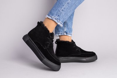 Фото Ботинки женские замшевые черные на шнурках, зимние 7370з/37 1