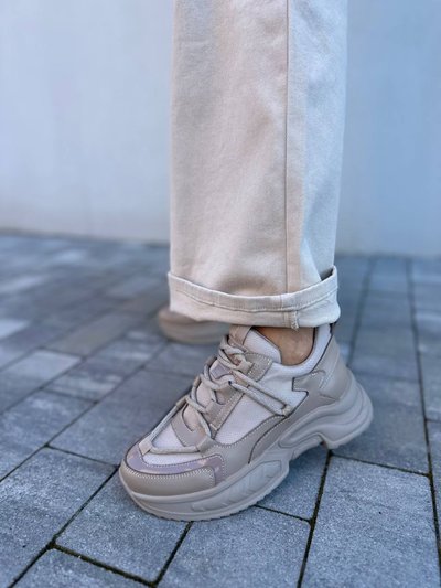 Skórzane beżowe sneakersy damskie z siateczkowymi wstawkami 37 (24 cm)