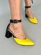 Czarne skórzane sandały z żółtym noskiem na obcasie 6 cm 36 (23,5 cm)