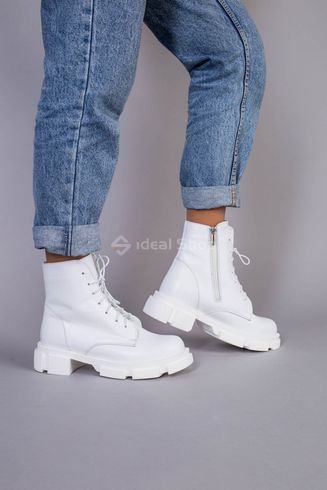 Foto Białe skórzane botki damskie ze sznurowadłami i zamkiem - buty zimowe 5551-3з/36 4
