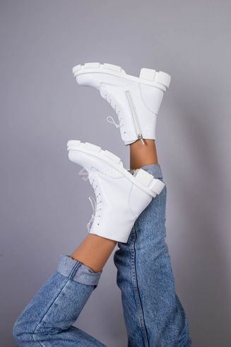Foto Białe skórzane botki damskie ze sznurowadłami i zamkiem - buty zimowe 5551-3з/36 8