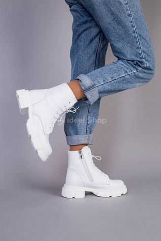 Foto Białe skórzane botki damskie ze sznurowadłami i zamkiem - buty zimowe 5551-3з/36 3