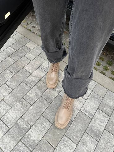 Foto Damskie skórzane beżowe buty za kostkę na zimę 9958з/36 4