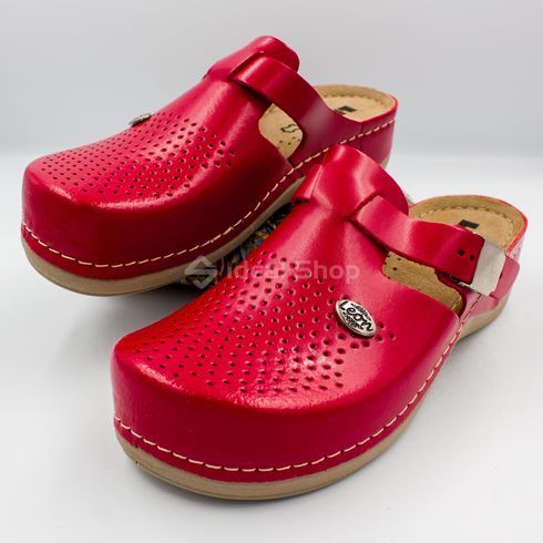 Фото Женские тапочки сабо кожаные Leon Lana, 900, красные 900-red-42 7