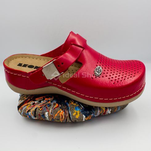 Фото Женские тапочки сабо кожаные Leon Lana, 900, красные 900-red-42 20