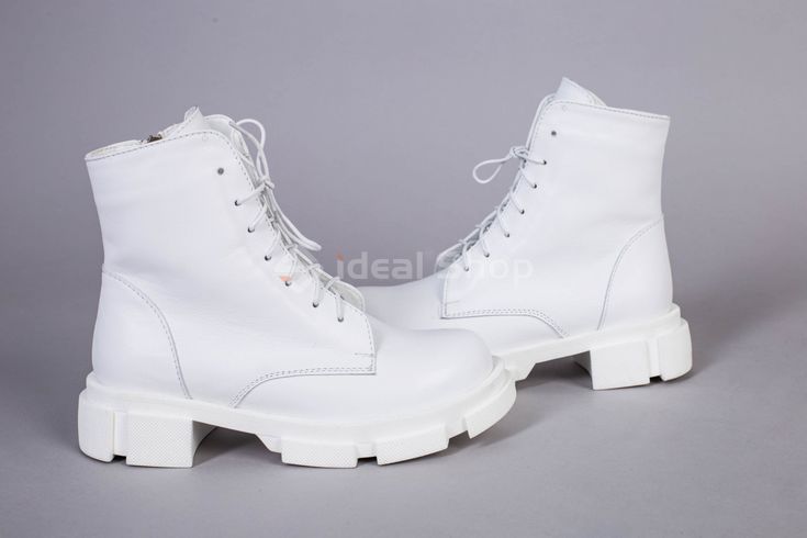 Фото Ботинки женские кожаные белого цвета на шнурках и с замком зимние 5551-3з/36 11
