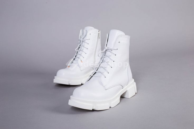 Фото Ботинки женские кожаные белого цвета на шнурках и с замком зимние 5551-3з/36 10