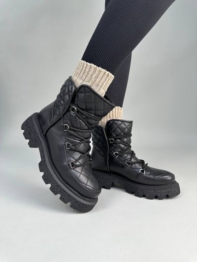 Foto Damskie skórzane czarne buty zimowe czarne 4402з/36 1