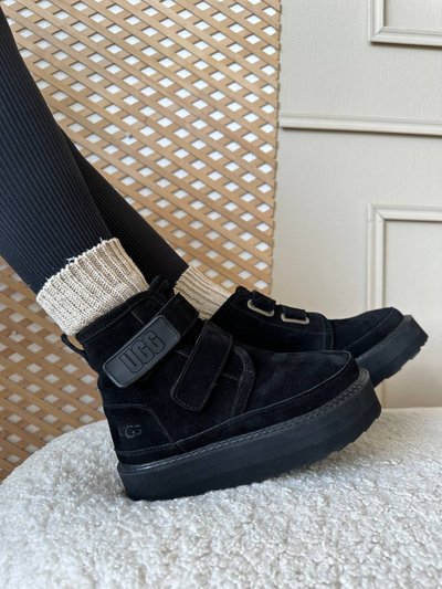 Damskie czarne zamszowe buty ugg z zapięciem na rzepy 39 (25 cm)