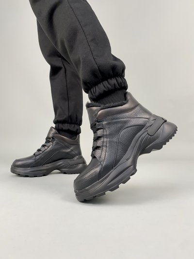 Кросівки жіночі шкіряні чорні чорні зимові 38 (24.5 см)