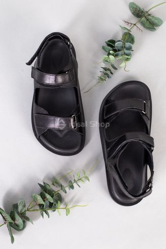 Foto Skórzane sandały damskie czarne z rzepem 7301/36 9