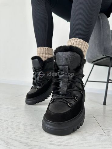 Фото Ботинки женские кожа флотар черного цвета с вставкой замши зимние 6207-1з/36 2