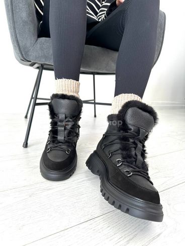 Фото Ботинки женские кожа флотар черного цвета с вставкой замши зимние 6207-1з/36 3