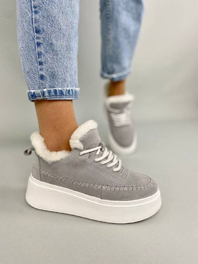 Szare zamszowe sneakersy damskie na białej podeszwie 36 (23,5 cm)