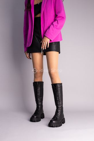 Фото Сапоги женские кожаные черного цвета со шнуровкой демисезонные 5582-1д/35 2