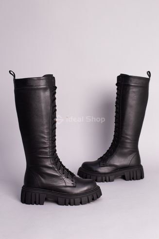 Фото Сапоги женские кожаные черного цвета со шнуровкой демисезонные 5582-1д/35 10