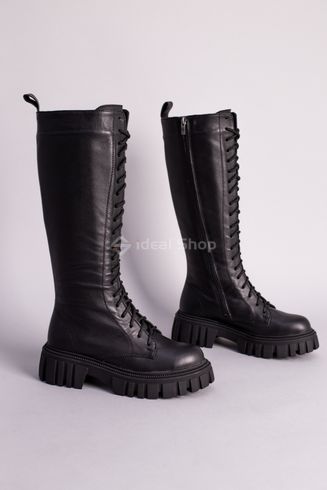 Фото Сапоги женские кожаные черного цвета со шнуровкой демисезонные 5582-1д/35 11
