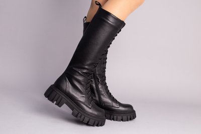 Фото Сапоги женские кожаные черного цвета со шнуровкой демисезонные 5582-1д/35 1