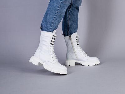 Фото Ботинки женские кожаные белые на шнурках и с замком, на байке 5542-2д/36 1