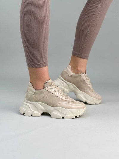 Кросівки жіночі замшеві бежеві зі вставками шкіри 36 (23,5 см)