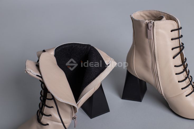 Фото Ботильоны женские кожаные цвет латте на каблуке демисезонные 5595-1д/35 12