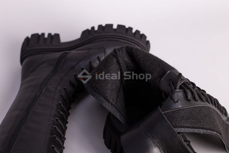 Фото Сапоги женские кожаные черного цвета со шнуровкой демисезонные 5582-1д/35 13