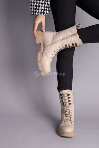 Фото Черевики жіночі шкіряні колір латте на шнурках і з замком, на байці 5542-4д/36 6