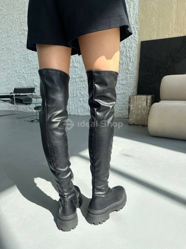 Foto Damskie skórzane buty do pończoch z elastycznej skóry, czarne, niskie, sezonowe 9949д/36 5
