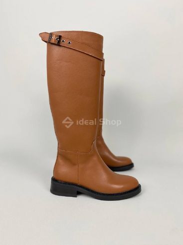 Фото Сапоги женские кожаные коричневого цвета с ремешком, без каблука, зимние 9501-2е/36 10