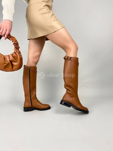 Фото Сапоги женские кожаные коричневого цвета с ремешком, без каблука, зимние 9501-2е/36 4
