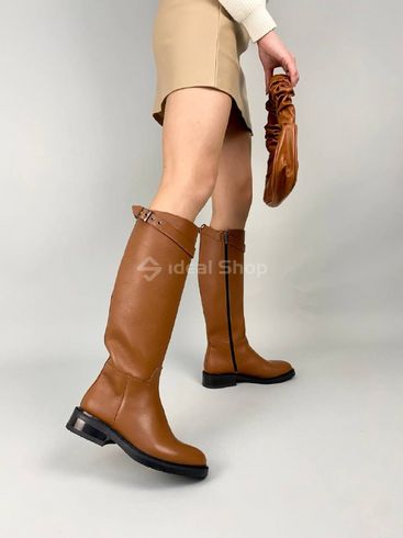 Фото Сапоги женские кожаные коричневого цвета с ремешком, без каблука, зимние 9501-2е/36 3