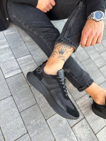 Кросівки чоловічі шкіряні чорні на чорній підошві 40 (26 см)