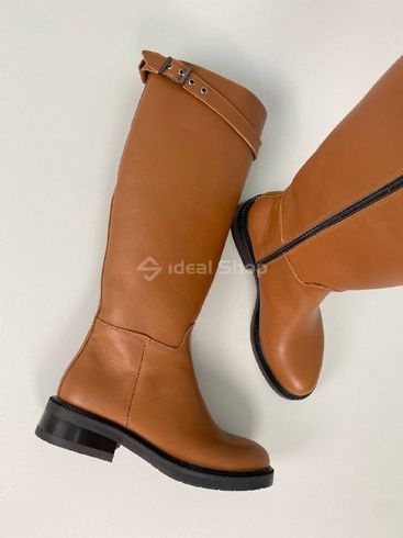 Фото Сапоги женские кожаные коричневого цвета с ремешком, без каблука, зимние 9501-2е/36 12