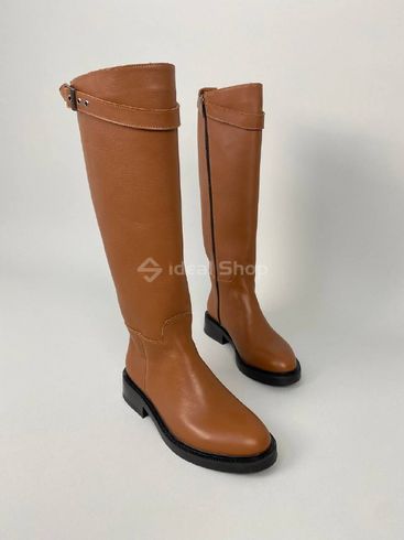 Фото Сапоги женские кожаные коричневого цвета с ремешком, без каблука, зимние 9501-2е/36 11