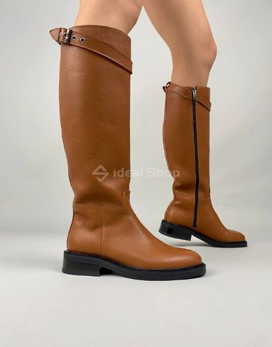 Фото Сапоги женские кожаные коричневого цвета с ремешком, без каблука, зимние 9501-2е/36 2