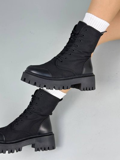 Foto Damskie czarne buty z cordury ze skórzanymi wstawkami zima 9410з/37 1