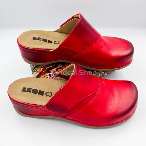 Жіночі тапочки сабо шкіряні Leon Aurora I, 2019, розмір 36, червоні