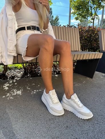 Кросівки жіночі шкіряні білі з сірими вставками 40 (26 см)