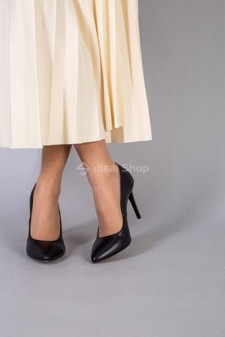 Човники жіночі шкіряні колір чорний каблук 9 см 37 (23.5-24 см)