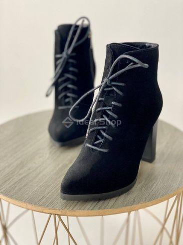 Фото Ботильоны женские замшевые черного цвета на каблуке со шнуровкой демисезонные 9938-1д/37 6