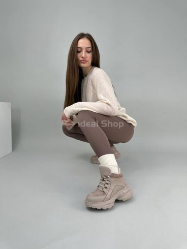 Кросівки жіночі шкіра флотар кольору латте зі вставками замші зимові 36 (23 см)