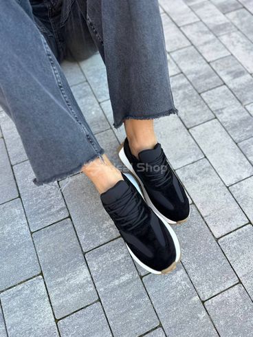 Кросівки жіночі замшеві чорні зі вставками плащової тканини
