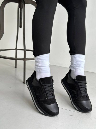 Кросівки жіночі шкіряні чорні зі вставками замші 36 (23,5 см)
