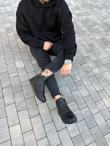 Фото Ботинки мужские кожаные черного цвета зимние 7209з/40 7